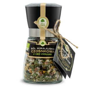 Sól himalajska z Eko ziołami CZOSNKOWA 140g - młynek