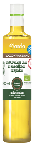 OLEJ Z ZARODKÓW RZEPAKU UNIWERSALNY TŁOCZONY NA ZIMNO OMEGA-3 BIO 500 ml - OLANDIA-1 4836 