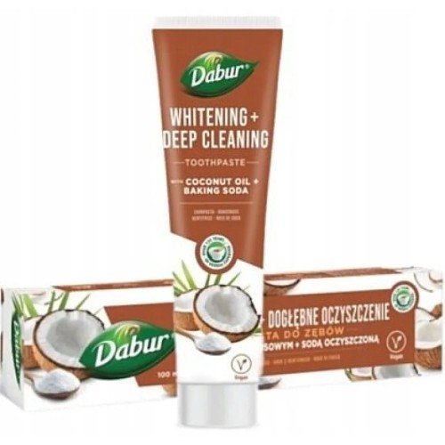 PASTA DO ZĘBÓW WYBIELAJĄCA Z OLEJEM KOKOSOWYM I SODĄ OCZYSZCZONĄ BEZ FLUORU 100 ml - DABUR-1 5040 