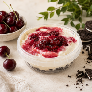 Deser jogurtowy z ciasteczkiem Oreo i wsadem owocowym Wiśnia